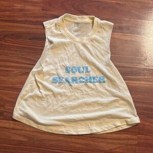 Spiritual Gangster Cream Tank Top with Blue Print